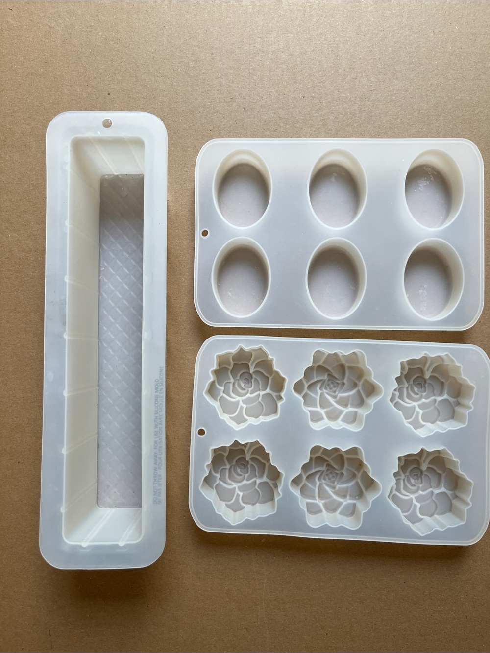 Silicone Soap Candle Making Mold Bundle Loaf Bar 3D Flower Succulent Set of 3